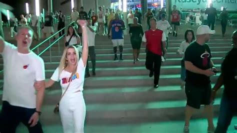 Heat fans outside Kaseya Center celebrate Eastern Conference semifinals win against Knicks